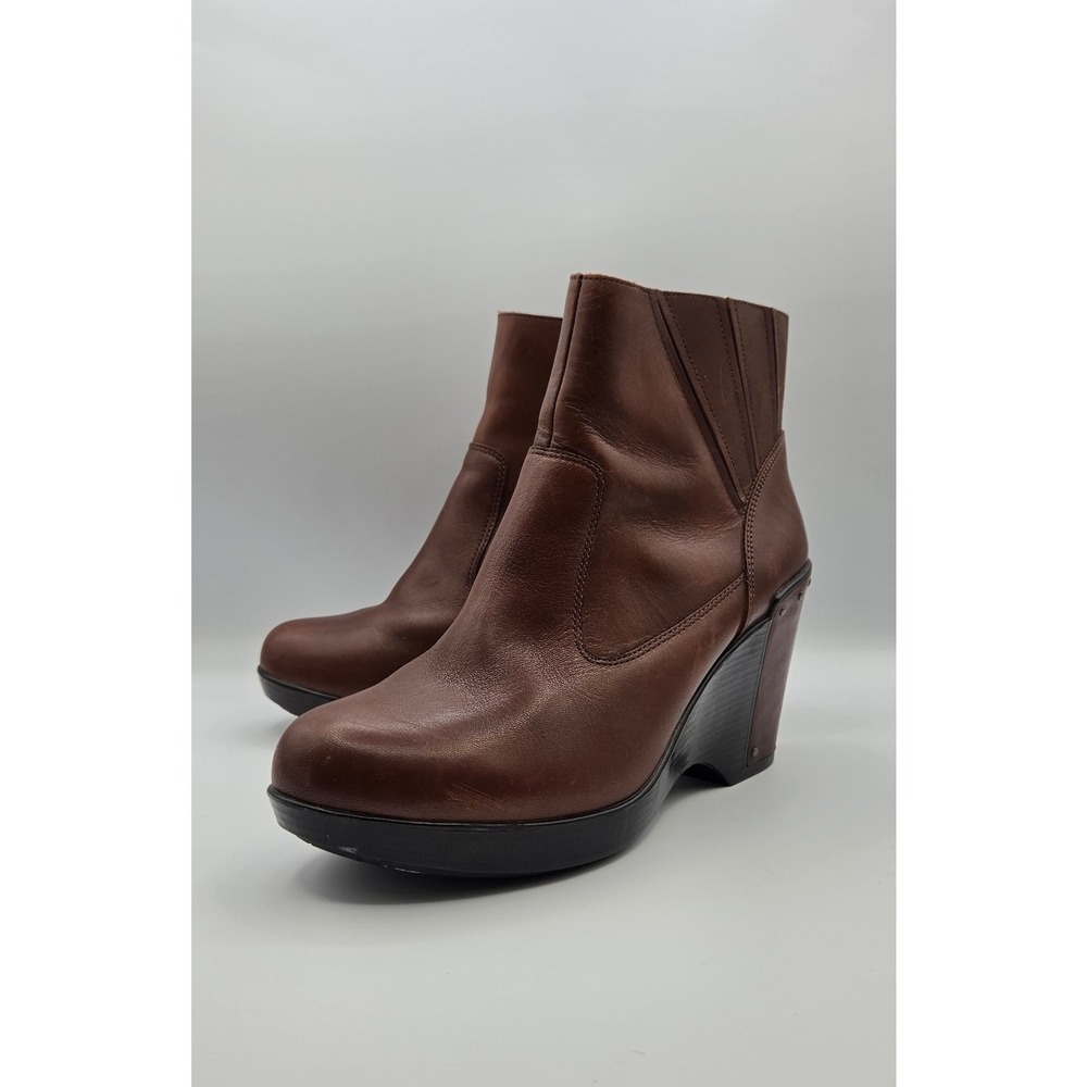 Dansko Faith Women's Ankle Boots 40 Brown Brandy Leather Wedge Side Zip Comfort